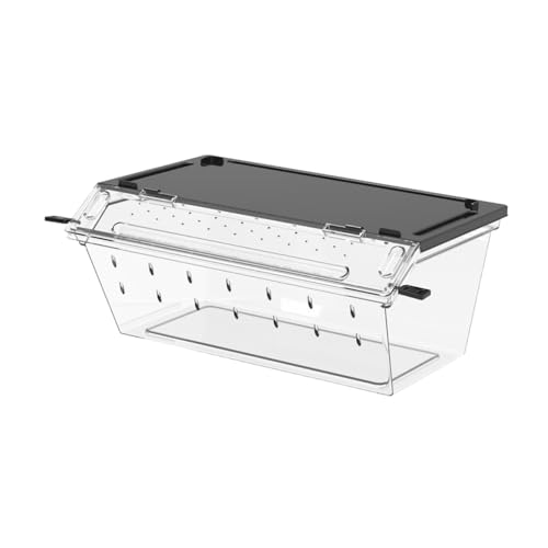 Reptile Feeding Box Terrarium Flexible Landscaping Space Carrier Clear Animal Habitat Cage for Turtle Scorpion Frogs- Black - color: black