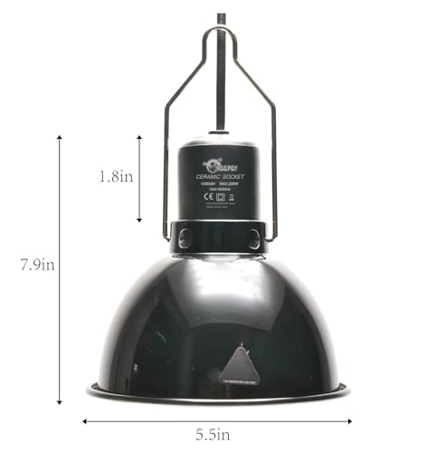 Reptile Light Fixture 5.5 Inch Deep Dome Lampshade, Reptile Heat Lamp Fixture with Separate Switches Fit for UVB Bulb Basking Heat Bulb for Reptile Glass Terrariums - size: 5.5