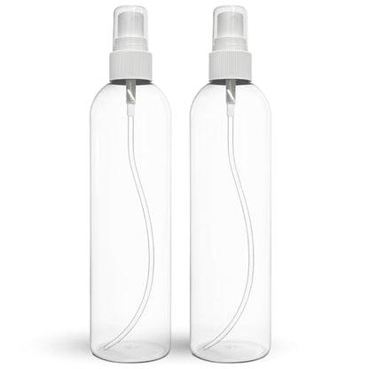 BRIGHTFROM Fine Mist Spray Bottles 8 OZ, Empty Refillable Containers - Essential Oils, Disinfectant Spray, Water 2 PACK (Clear, White Mist)