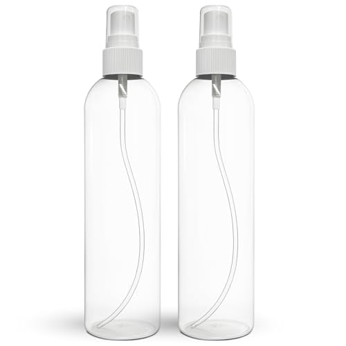 BRIGHTFROM Fine Mist Spray Bottles 8 OZ, Empty Refillable Containers - Essential Oils, Disinfectant Spray, Water 2 PACK (Clear, White Mist)
