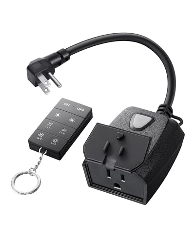 DEWENWILS Outdoor Dimmer for String Lights, 100FT Remote Range, IP44 Waterproof Plug-in Dimmer for Garden, Patio, Porch, 4 Level Brightness Button, Max 150W Dimmable LED/300W Tungsten Bulbs - size: Dimmer with 1 outlet