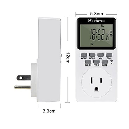 Digital Plug-in Timer Outlet Socket 20 on/Off Programmable Timer Switch 24 Hours 7 Days Programs and Countdown Energy Saving Timing Plug Socket (15A 1725W 115VAC)