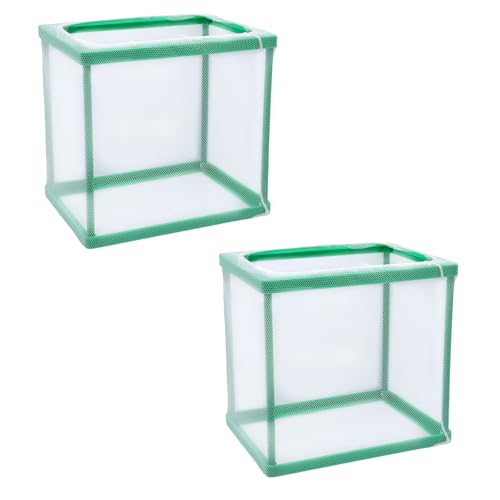 MY MIRONEY 2PCS 6.69" x 5.04" x 6.38" Fish Tank Breeder Green Nylon Fish Incubator Mesh Box Aquarium Fish Fry Hatchery Breeder with Suction Cups - style: 6.69" x 5.04" x 6.38"; Green; without Divider
