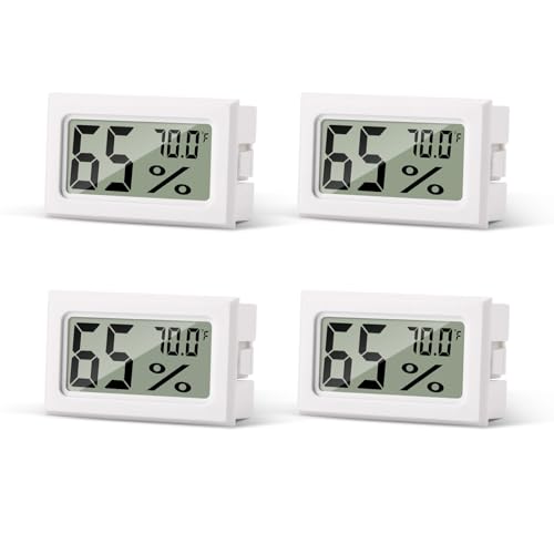 Atogou 4-Pack Mini Hygrometer Indoor Humidity Meter, Digital Humidity Gauge Indoor Thermometer (℉) for Home, Office, Reptile, Car, Greenhouse, Lab, Terrarium, Cellar, Humidors A02 White - color: White 4-pack