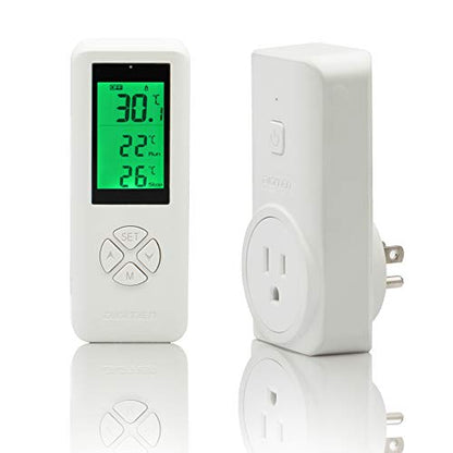 DIGITEN Wireless Thermostat Plug in Digital Temperature Controller Outlet Programmable Thermostat with Build-in Temperature Sensor Remote Control Greenhouse Thermostat Outlet Plug for Heater - style: 1.Temperature is detected by the Remote.