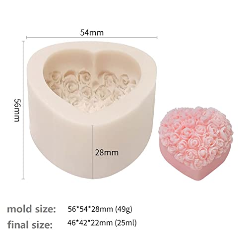 4 Pack Heart Resin Rose Flower Silicone Mold for Candle, Cake, Soap, Candy - Round Shape - color: xq-heart-4-pack