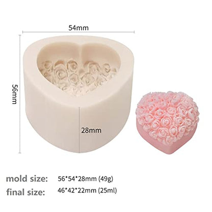 4 Pack Heart Resin Rose Flower Silicone Mold for Candle, Cake, Soap, Candy - Round Shape - color: xq-heart-4-pack