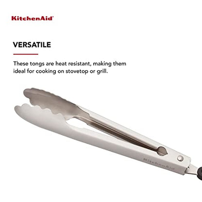 KitchenAid Gourmet Stainless Steel Serving Tongs with Hang Hook and Secure Closing Lock, 9 Inch, Stainless Steel - color: Stainless Steel, size: 9 Inches