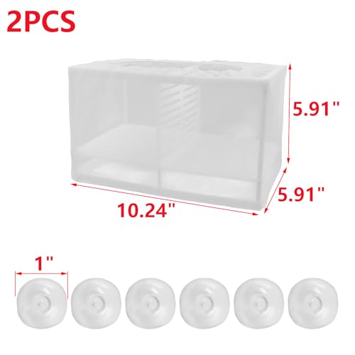 MY MIRONEY 2PCS 10.24" x 5.91" x 5.91" Fish Tank Breeder White Nylon Fish Incubator Mesh Box Aquarium Fish Fry Hatchery Breeder with Suction Cups (with Divider) - style: 10.24" x 5.91" x 5.91"; White; with Divider