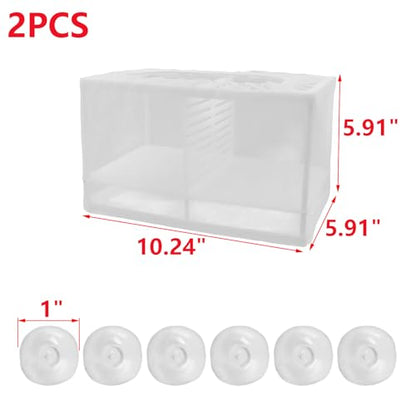 MY MIRONEY 2PCS 10.24" x 5.91" x 5.91" Fish Tank Breeder White Nylon Fish Incubator Mesh Box Aquarium Fish Fry Hatchery Breeder with Suction Cups (with Divider) - style: 10.24" x 5.91" x 5.91"; White; with Divider