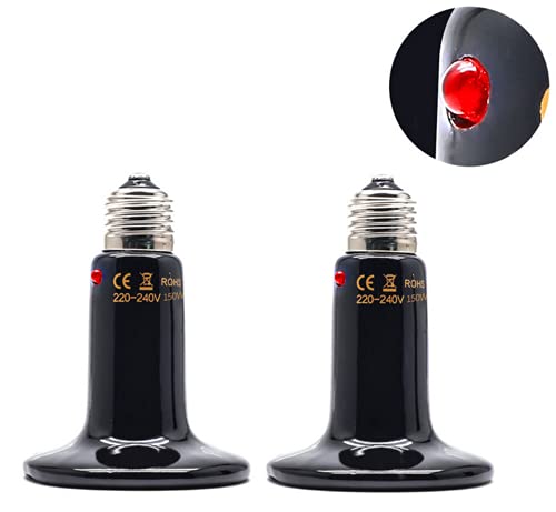 100W Reptile Ceramic Heat Lamp with Indicator Light Infrared Heat Emitter E26 Reptile Heat Lamp Bulbs for Pet Brooder Coop Chicken Lizard Turtle Snake Bearded Dragon,No Harm No Light,2-Pack