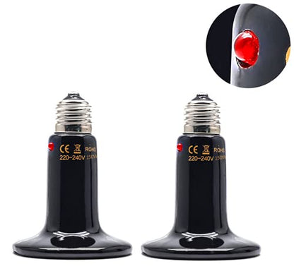 100W Reptile Ceramic Heat Lamp with Indicator Light Infrared Heat Emitter E26 Reptile Heat Lamp Bulbs for Pet Brooder Coop Chicken Lizard Turtle Snake Bearded Dragon,No Harm No Light,2-Pack