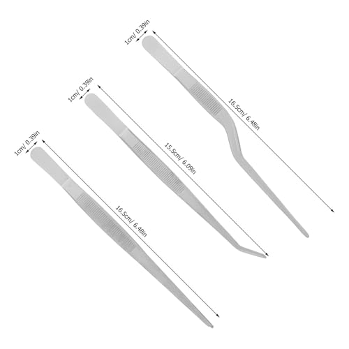 3pcs Stainless Steel Long Tweezers for Plants and Reptile Feeding Straight and Curved Precision Tongs with Rust-resistant Build for Gardening Kitchen and Aquarium Use