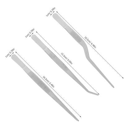 3pcs Stainless Steel Long Tweezers for Plants and Reptile Feeding Straight and Curved Precision Tongs with Rust-resistant Build for Gardening Kitchen and Aquarium Use