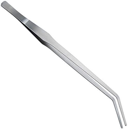OIIKI 15 inch Curved Aquarium Tweezers, Stainless Steel Polished Tongs Tweezers with Precision Serrated Tips for Garden, Kitchen, Indoor & Outdoor - size: 15 inch Curved (1 PCS)