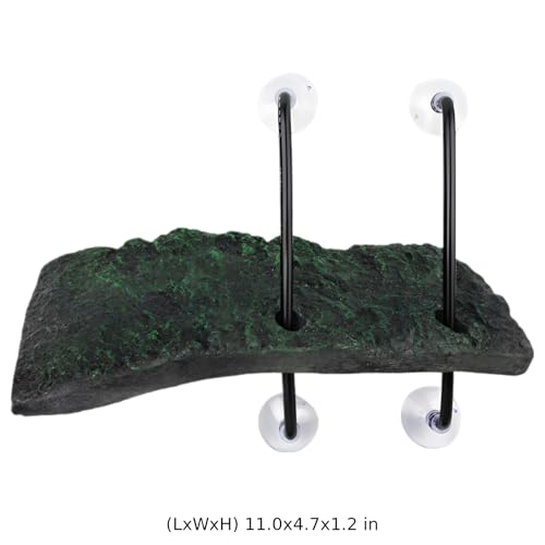 Turtle Basking Platform for Aquatic Tanks, 11 x 4.7 in Large Floating Pier with Reptile Ramp, Non-Slip Resin Rock Surface, Strong Suction Cups for Turtles, Frogs, and Newts Climbing