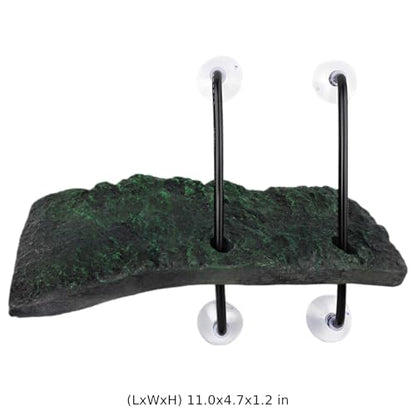 Turtle Basking Platform for Aquatic Tanks, 11 x 4.7 in Large Floating Pier with Reptile Ramp, Non-Slip Resin Rock Surface, Strong Suction Cups for Turtles, Frogs, and Newts Climbing