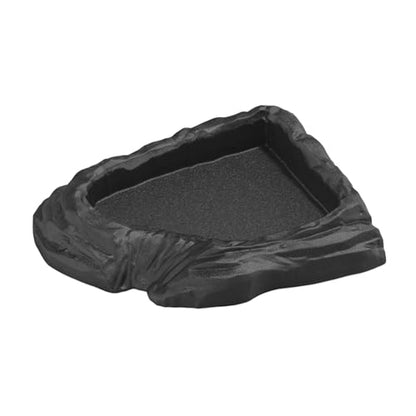 Reptile Water Dish Corner Reptile Feeding Dish Water Bowl Multipurpose Terrarium Bowl for Turtle Chameleon Semi Aquatic Snake, Black