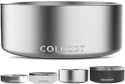 Coldest Dog Bowl - Anti Rust Metal, Non Slip, 3 Layers Insulated Stainless Steel Dog Bowls - Spill Proof & Heavy Duty - Water Bowl for Dogs, Cats, Dish Washer Safe (64 oz, Polished Stainless Steel) - color: Polished Stainless Steel, size: 64 oz