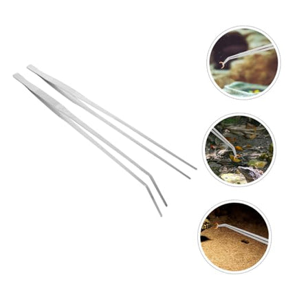 LIOOBO 2pc Reptile Feeding Tongs Stainless Steel Tweezers Long Handle for Terrarium Aquarium