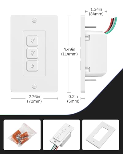 BN-LINK Dimmer Light Switch for Dimmable LED Light, Incandescent and CFL, Wall Plate Included, Two Dimming Modes, Single-Pole Only, Neutral Wire Required, White