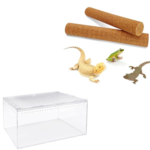 Reptile Terrarium Enclosure with Cork Branch for Reptiles Climbing Branches 2 Pack Natural Tree Frog Cork Wood Stick Crested Geckos Habitat Decor