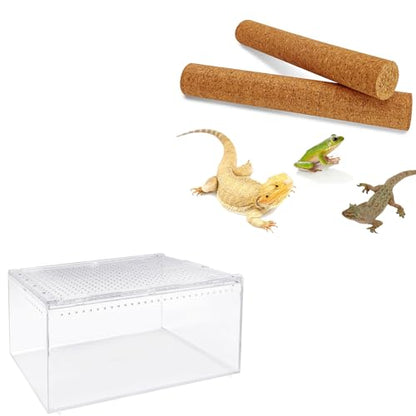 Reptile Terrarium Enclosure with Cork Branch for Reptiles Climbing Branches 2 Pack Natural Tree Frog Cork Wood Stick Crested Geckos Habitat Decor