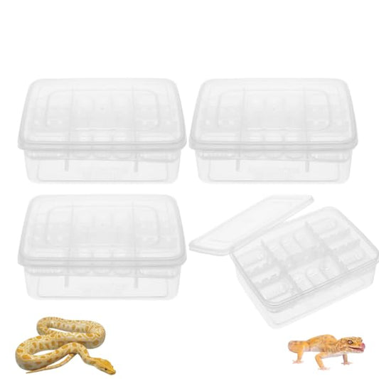 Balacoo 4 Pcs 16-Grid Reptile Breeding Box, Professional Clear Egg Incubator Tray, Plastic Breeder Box for Gecko, Lizard &Amp; Mane Hatching
