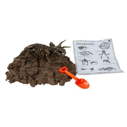 Play Dirt Jurassic Dig - Moldable No-Mess Play Dirt with Dinosaur Skeleton Puzzle & Mini Shovel - 1.5lb Sensory Excavation Toy for Kids
