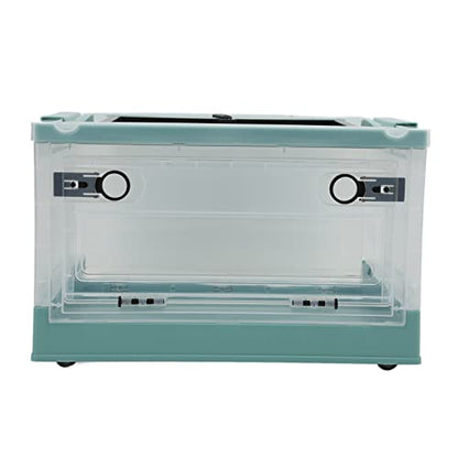 Foldable Reptile Feeding Tank, Ventilated Plastic Terrarium for Lizard Tortoise Frogs with Front Door and Mesh Top, Portable Habitat with Detachable Wheels for Small