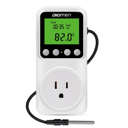 DIGITEN Digital Programmable Thermostat Outlet with Timer | 15A Plug-in Day-Night Temp Controller for Heating/Cooling, Clock & ℃/℉, Backlit LCD, 110V for Home/Reptile/Heat Mat