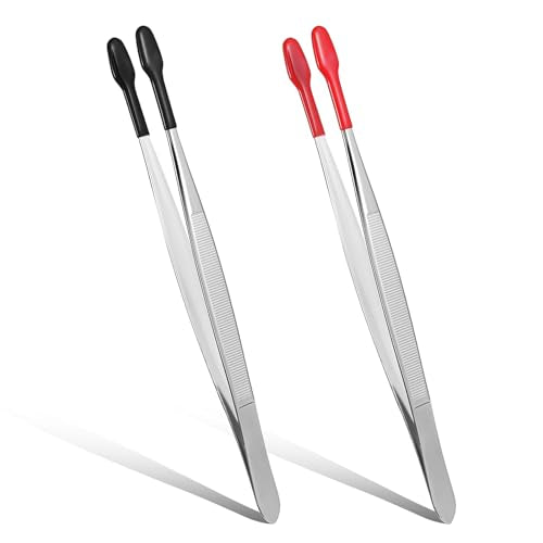 2PCS Rubber Tipped Tweezers Forceps Silicone Soft Tweezers Rubber Steel Forceps Pvc Coated Soft Jewelry Coin Stamp Tongs