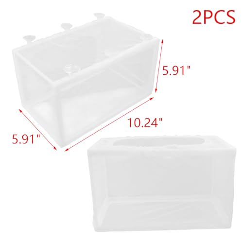 MY MIRONEY 2PCS 10.24" x 5.91" x 5.91" Fish Tank Breeder White Nylon Fish Incubator Mesh Box Aquarium Fish Fry Hatchery Breeder with Suction Cups - style: 10.24" x 5.91" x 5.91"; White; without Divider