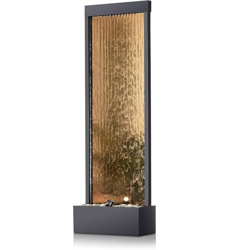 Alpine Corporation 72" Bronze Mirror Waterfall Fountain with LED Lights - color: 72 Inches - Bronze