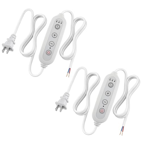 Lamp Dimmer Switch with Cord, Plug-in Dimmer 110-120V Indoor Timer Power Cable with Four Button,Set 2H/4H/8H Automatic Light Switch Timer, 2 Pack, White - color: White, size: 2 Pack