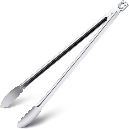Grill Tongs - 17 Inch Extra Long BBQ Tongs, Heat Resistant Stainless Steel Kitchen Tong, Heavy Duty Metal Locking Tong for Cooking, Grilling, BBQ/Barbecue, Food (All Metal - 17") - color: All Metal - 17"