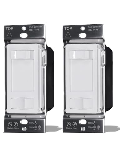 MOES Dimmer Light Switches 2pcs, 3 Way & Single Pole Dimmable Switch for LED,CFL,Incandescent,Halogen, 600Watt Max, ON/Off Switch with Dimming Slide, No Neutral Wire Required - color: White, size: 2 Pack No Cover