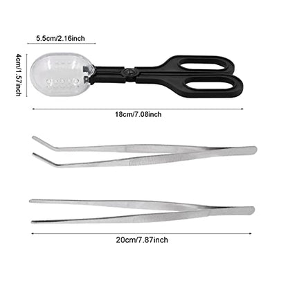 3in1 Feeding Tool Reptile Feeding Tongs Cricket Clamp Bug Scooper, Cleaning Supplies Scooper+ 2x Tweezers for Reptile, Hedgehog, Hamsters, Guinea Pig,Lizard, Spider Bearded Dragon (Black) - color: Black