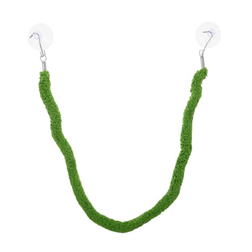 Reptile Climbing Rope Swing with Suction Cup Hook, Bendable and Flexible Artificial Vines for Terrarium Habitat Decor, Realistic Green Plush and Plastic Rope for Lizards and Snakes