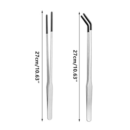2PCS Stainless Steel Feeding Tongs, Long Handle Straight & Curved Tweezers with Soft Silicone Tips for Reptile Gecko Aquarium Plant Terrarium - color: Silver And Black Vinyl Tip
