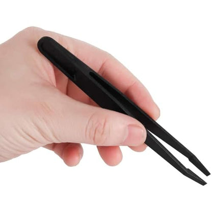 MMOBIEL 16-Piece Anti-Static Plastic Precision Tweezers Set, Tweezers with Pointed Flat Tip/Curved Tips, Tweezers for Electronics, Jewellery Making, Laboratory Work, Black - size: 16x