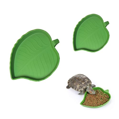 2pcs Leaf Reptile Food Water Bowl,Bowls Turtle Feeding Dishes,Tortoise Habitat Accessories Food and Water Feeder,for Tortoises, Lizards, Geckos and Other Reptiles 2 Sizes - color: green