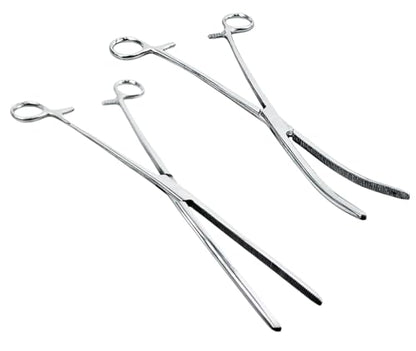 ADROIT 10" (26 cm) Stainless Steel Straight and Curved Hemostat Forceps | Quick-Release Clamp | Robust Grip "Teeth" | Great for Sewing, Fishing, Jewelry Making, Multi-Use - size: 10", style: Straight & Curved