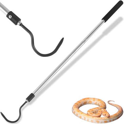 Snake Hook for Ball Python, 35"-65" Reptile Snake Hook Heavy Duty Long for Python Rattlesnakes Rattle Copperhead Removal with Sponge Grip and Stainless Steel Rubber Tip Hook - size: 35-60inch