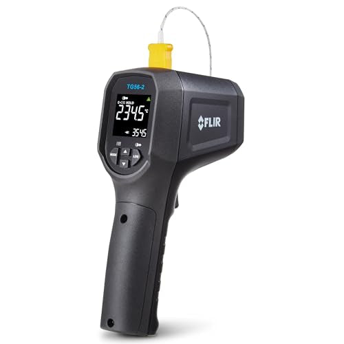 FLIR TG56-2 Infrared Spot Thermometer with Digital Readout: for Non-Contact Temperature Measurements up to 2,372 Degrees F | Non-contact, 30:1 distance-to-spot, Type K thermocouple, color display, IP65, 3m drop, 9V (8hr) - style: TG56-2