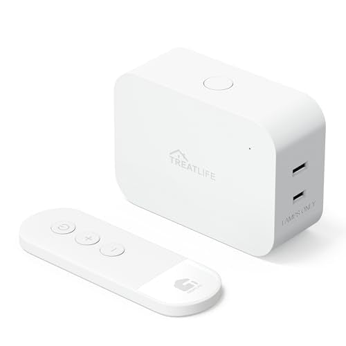 TREATLIFE 2 in 1 Dimmer Plug with Remote, No Smart Features, Wireless Remote Control Outlet, Up to 100FT Range, Plug-in Dimmer Switch for Dimmable Bulbs, String Lights, Max Power 300W