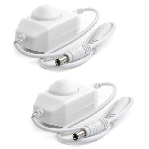 2pcs DC 12V-24V 3A LED Strip Dimmer Switch LED Tape Dimmer Controller PWM Rotary Dimmer 5.5mm x 2.1mm DC Jack for COB LED Strip SMD 5050 3528 2835 5630 LED Ribbon LED String Light, White - color: White(2pcs)