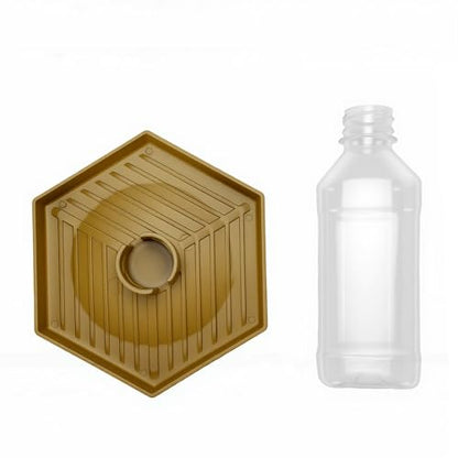 GLOGLOW Reptile Water Dispenser Automatic Gravity Feeder Tank Hex Anti Slip Tray, Low Level No Spill Design for Bearded Dragon Turtle Snake, Self Refilling Terrarium Bowl (Earthy Yellow) - color: Earthy Yellow