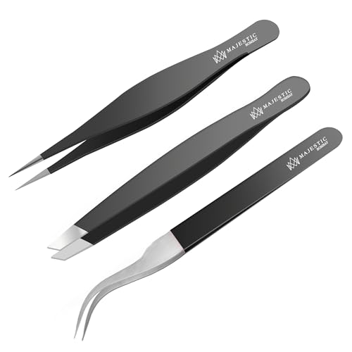 Surgical Tweezers for Ingrown Hair - Precision Sharp Needle Nose Pointed Tweezers for Splinters, Ticks & Glass Removal - Best for Eyebrow Hair, Facial Hair Removal (Triple Black) - color: Triple Black