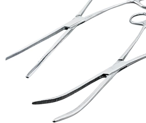ADROIT 8" Straight and Curved Tip Hemostat Forceps | Stainless Steel Design | Small Teeth On Jaws | Locking Mechanism Built in | Great for Sewing, Fishing, Jewelry Making - size: 8", style: Straight & Curved
